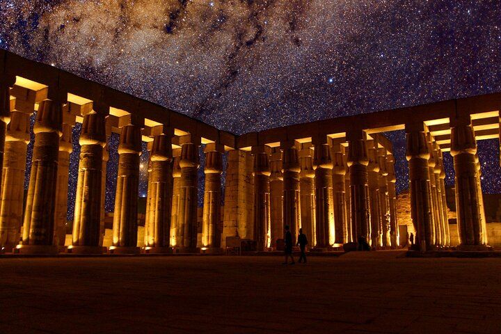 Luxor Temple illuminated at night during Esplanade Nile Cruise visit