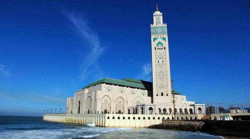 Hassan II Mosque in Casablanca overlooking the Atlantic Ocean