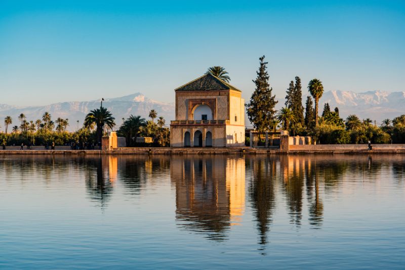 Tours in Morocco take you to the peaceful Menara Gardens in Marrakech