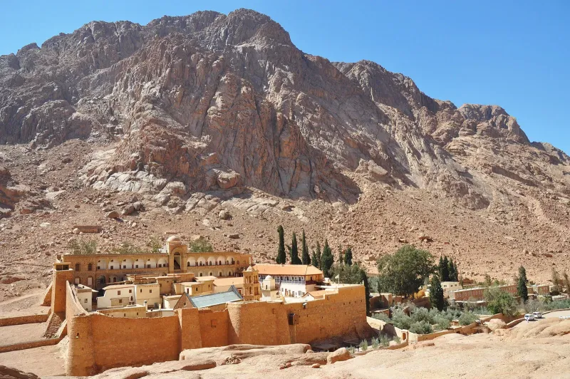 Exterior view of St. Catherine’s Monastery in Sinai on a Dahab day tour