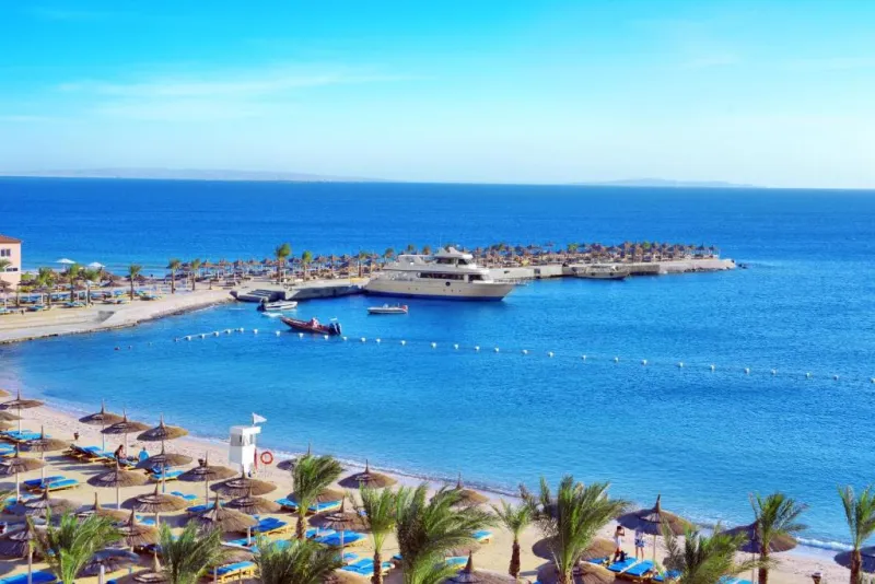 Crystal-clear Red Sea beach in Hurghada