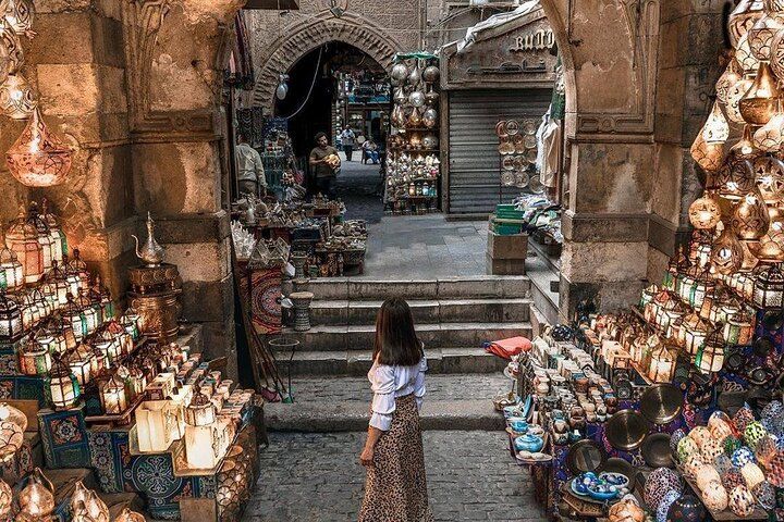 Khan El Khalili Bazaar in Cairo included in the 23 Days Middle East Travel Package: Morocco, Egypt, Jordan, and Dubai.
