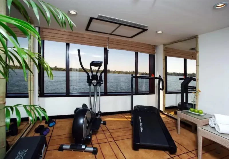 Modern gym aboard MS Movenpick Royal Lily Nile cruise – fully equipped fitness space with Nile views