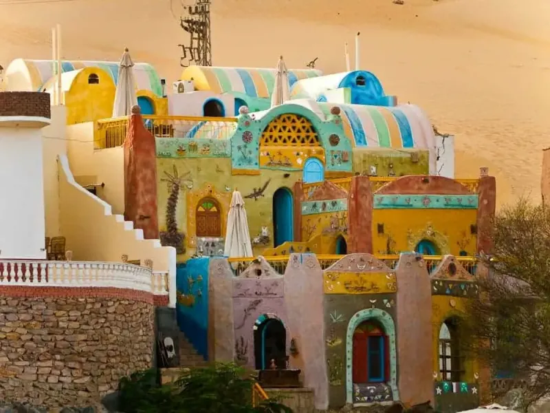 Colorful traditional houses in a Nubian village near Aswan, Egypt