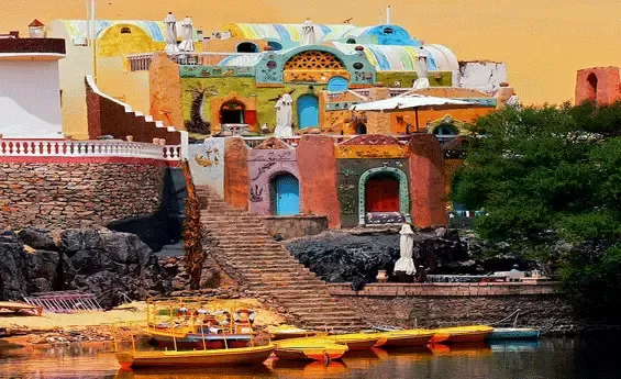 Colorful Nubian houses along the Nile in Egypt travel package from USA