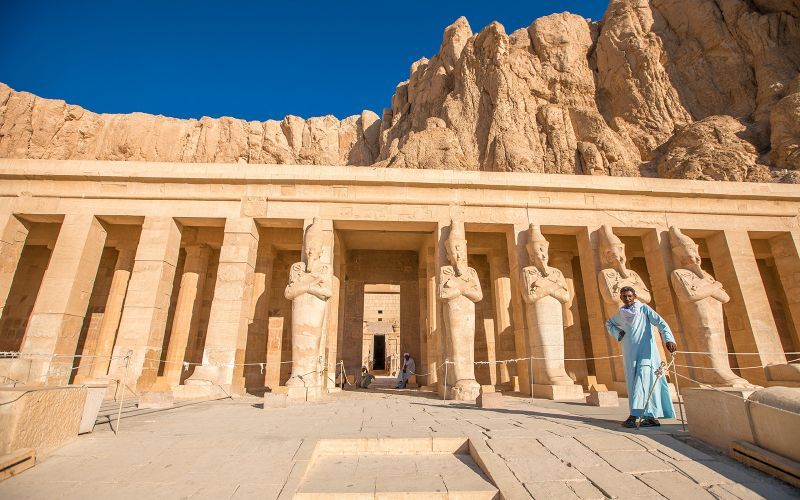 Admire the stunning Temple of Queen Hatshepsut during your cultural 9 Days Egypt Family Vacation in Luxor.