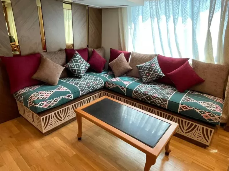 Lounge sitting area on Merit II Dahabiya