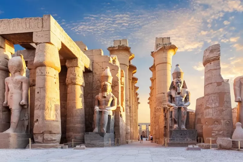 Luxor Temple at sunset on Christmas holiday Egypt cruise
