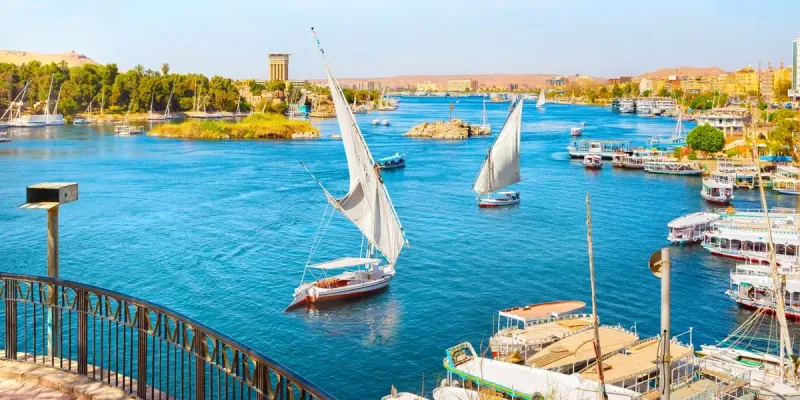 Nile River in Aswan with beautiful landscapes