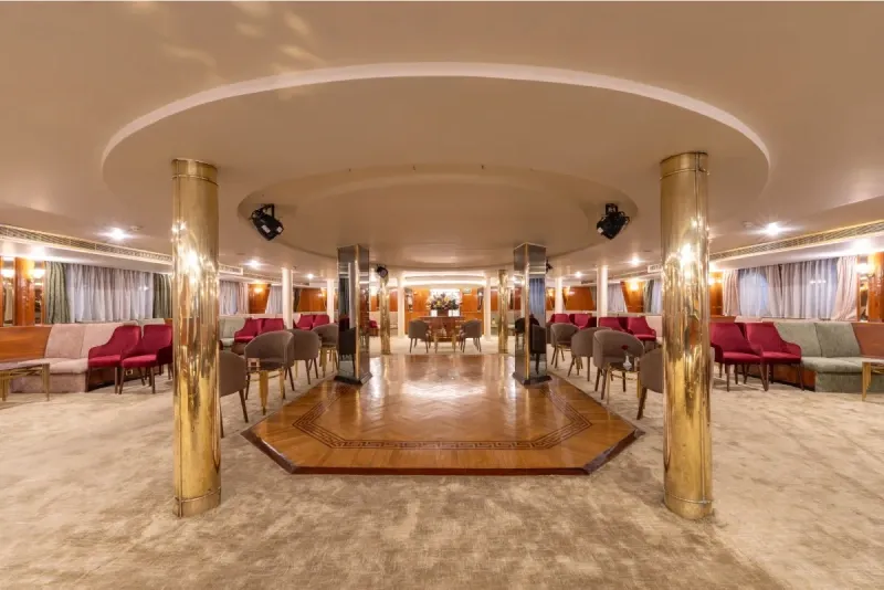The lounge and bar area of the Magic I Nile Cruise ship