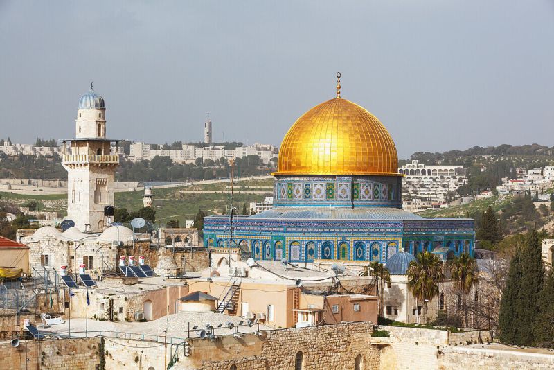 Dome of the Rock shining over the Temple Mount in Jerusalem.