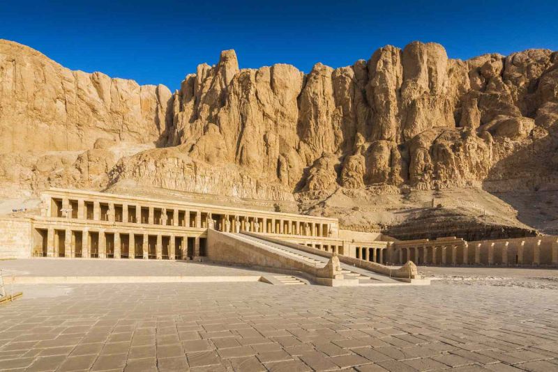 Admire the elegant Temple of Queen Hatshepsut in Luxor as part of your 11-Day Private Egypt Tour with Nile Cruise.