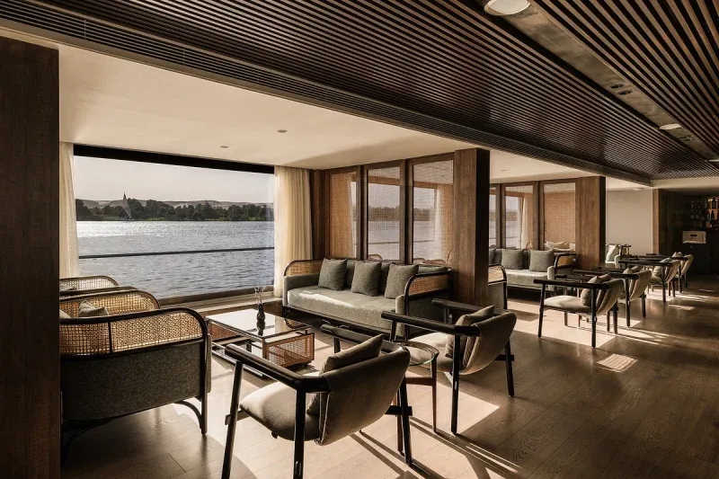 Luxury Nile lounge area with scenic river views