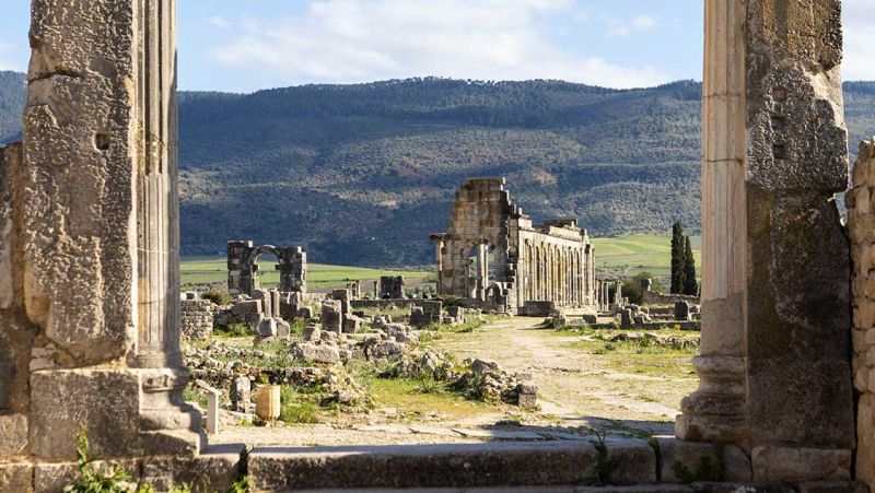 Ancient Roman ruins of Volubilis on the 23 Days Middle East Travel Package: Morocco, Egypt, Jordan, and Dubai.