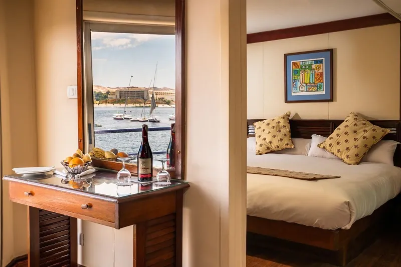 Kira Nile Cruise luxury bedroom cabin with Nile River view