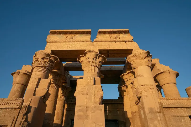 Ancient Kom Ombo Temple beside the Nile River, dedicated to Sobek and Horus