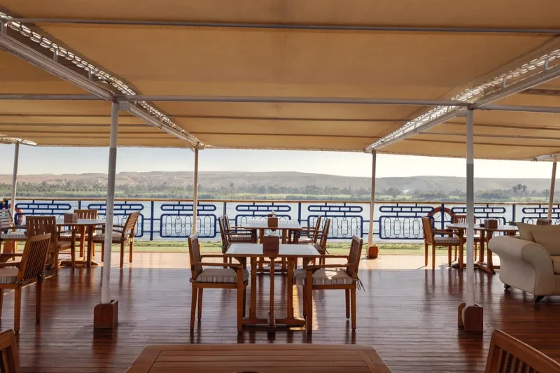 Luxury cruise deck overlooking Nile