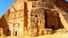 Madain Saleh (Hegra) UNESCO World Heritage site with ancient Nabatean tombs and rock inscriptions.