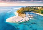 Pristine white sand beach with turquoise waters in Zanzibar