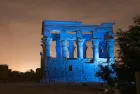 Sound and Light Show at Philae Temple in Aswan Egypt illuminating the ancient temple with colorful lights at night