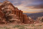 Petra Treasury viewed through the Siq canyon in Jordan.